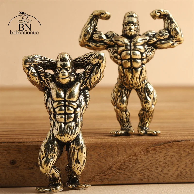 Heavy Brass Fitness Biceps Brachii Gorilla Sculpture Small Statue Office Desk Ornaments Decor Crafts Animal Orangutan Figurines