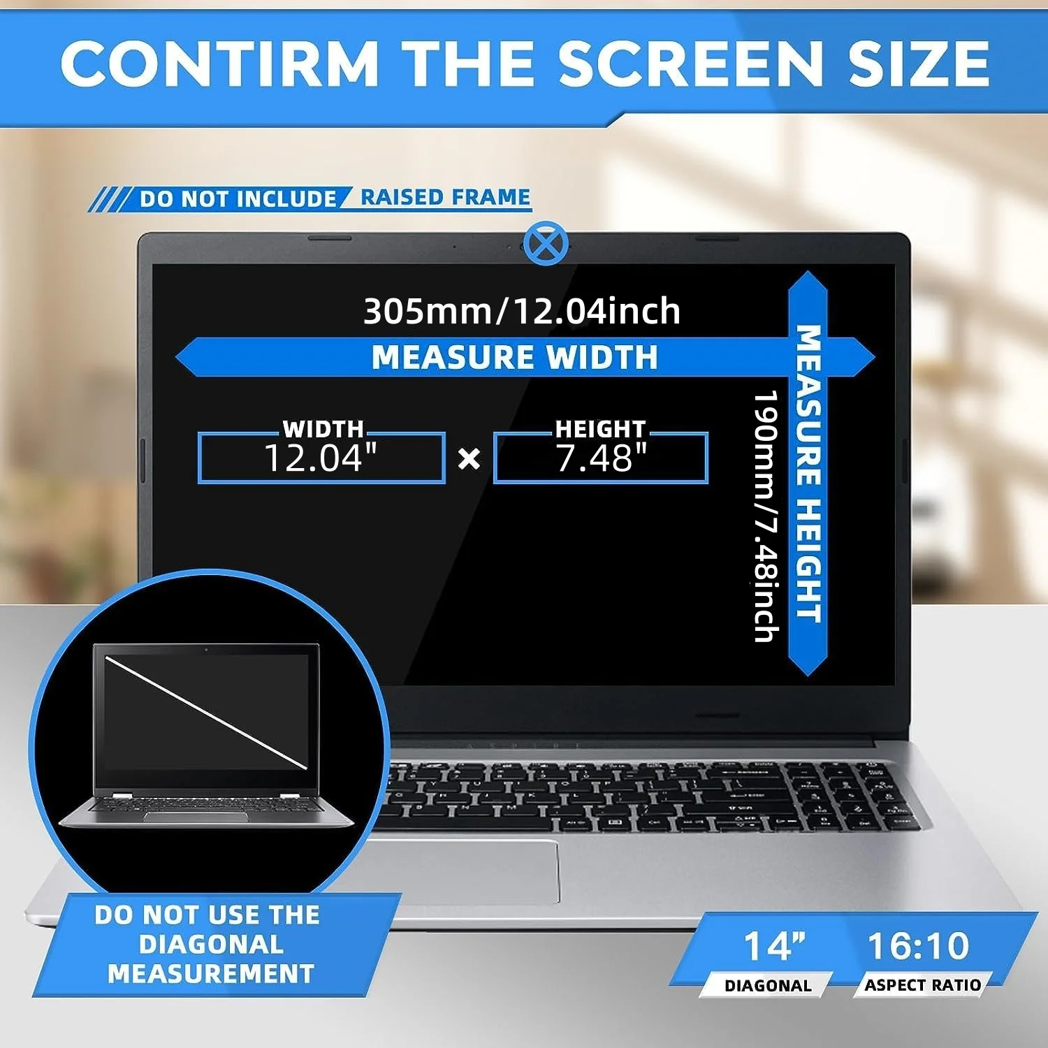 1 Pack 14 inch Privacy Screen Protector Compatible with 16:10 Aspect Ratio. Anti-Blue Light Anti-Glare Laptop Screen Filter