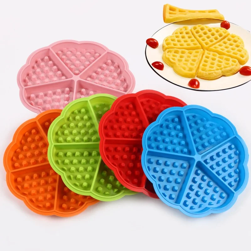 5‑Cavity Square Heart Waffle Silicone Mold for Chocolate Cookie Grid Cake Ice Cream Candy Multifunctional DIY Bakeware Tool