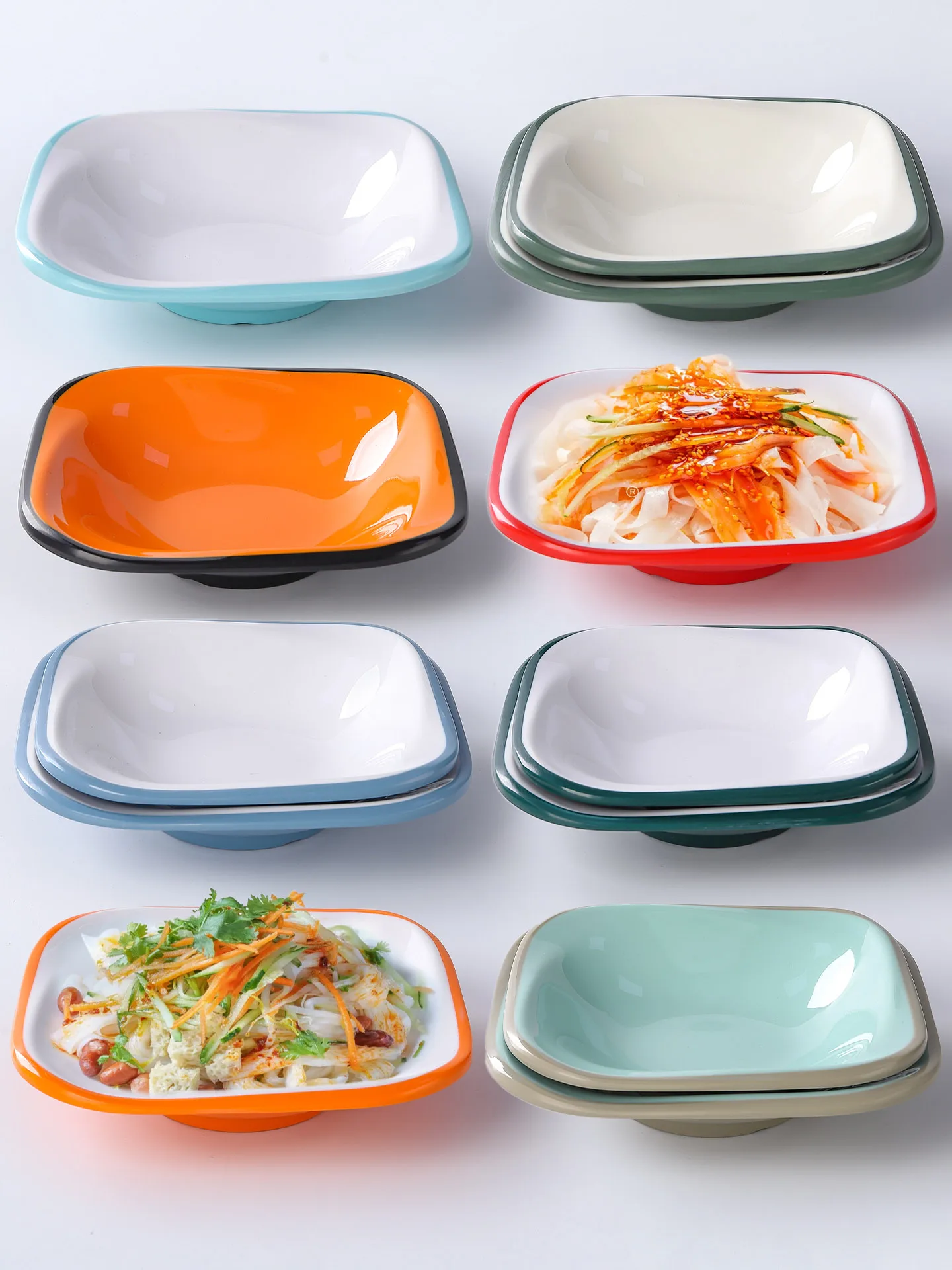 Plato Cuadrado Comercial de Porcelana Melne para Fideos Fríos, Ideal para Restaurantes Chinos de Comida Rápida