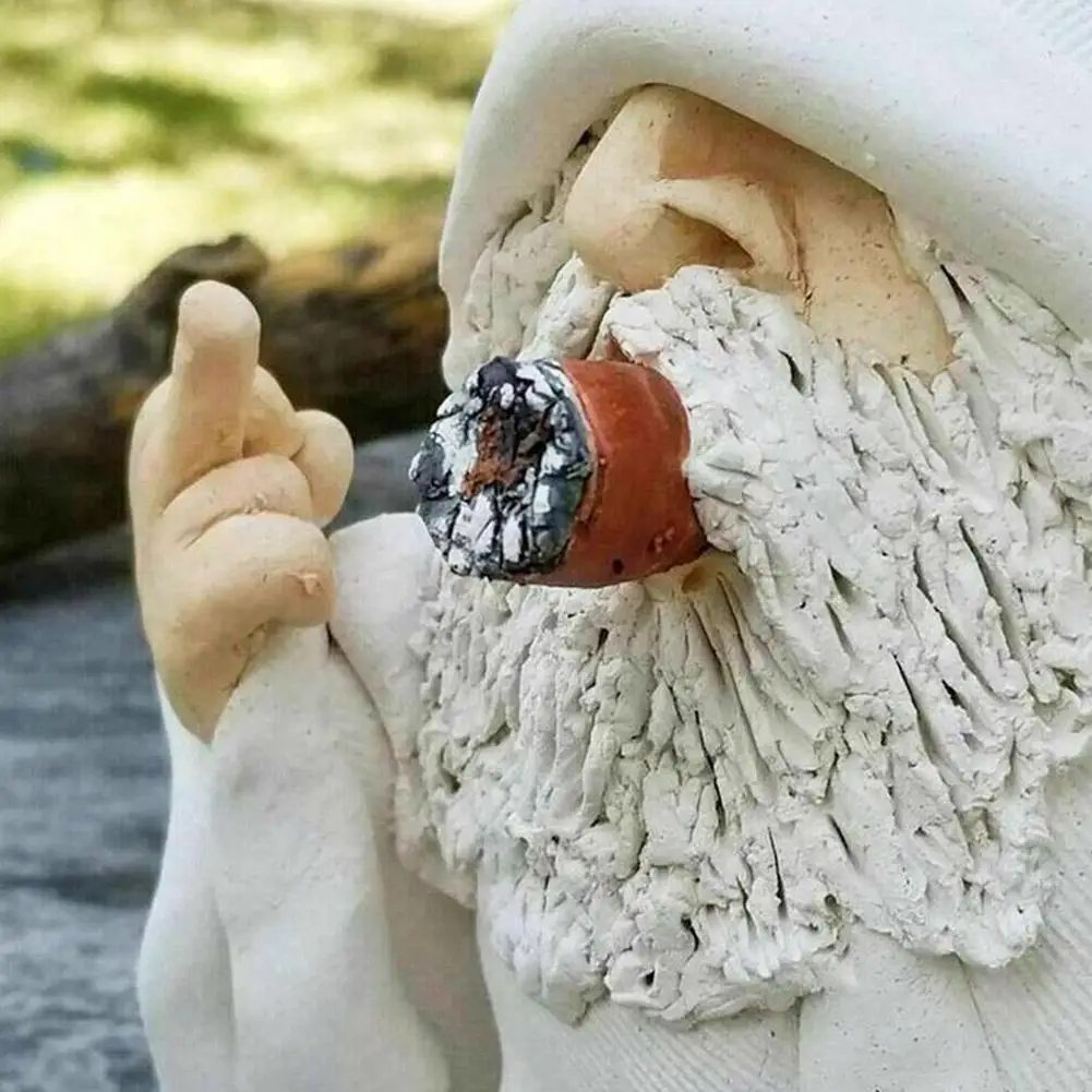 Ciseaux à barbe blanche pour vieil homme fumant, gnomes de jardin en résine, ornements intensifiés à la main, doigt moyen avec S1e7, décoration