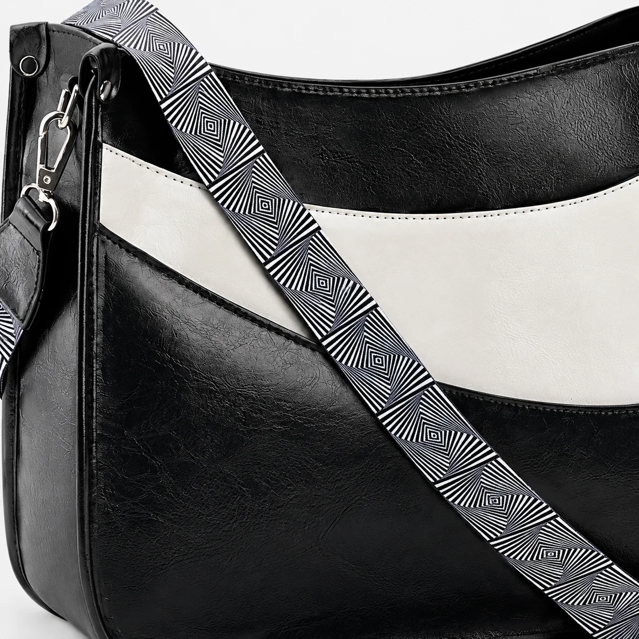 Zoyiancy 1pc Black Shoulder Bag Leather-Look Outer 32.8x27x11cm Geometric Straps