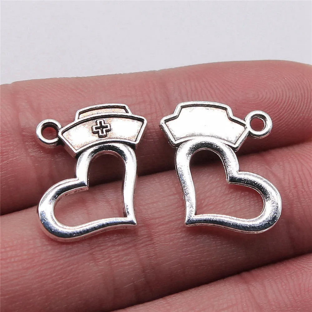 10pcs/lot 21x23mm Nurse Cap Love Charms For Jewelry Making Antique Silver Color 0.83x0.91inch