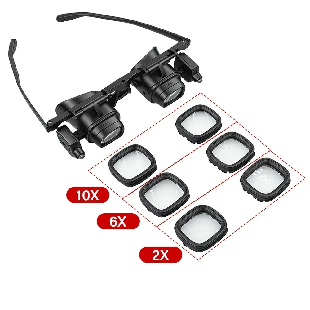 2X-24X LED-Stirnbandlupe, Doppelbrillenlupe für Uhrmacher, Juweliere, Reparaturen, Lötarbeiten, Telefon- und Elektronikkomponenten – Detail 6