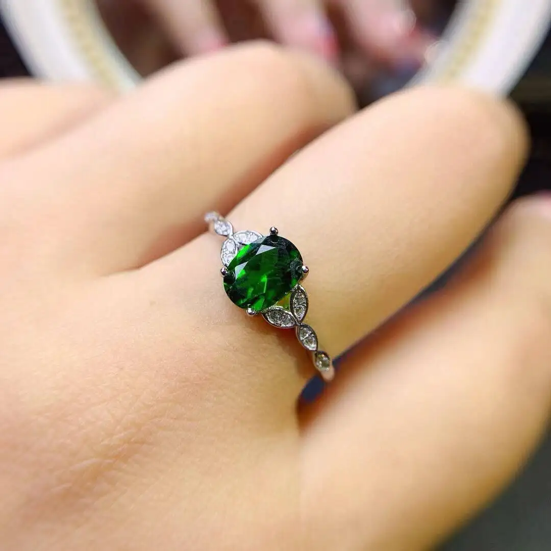 KJJEAXCMY New Jewelry Natural Women's Diopside Ring 925 silver inlay Colorful and splendid Crystal pure fire flash explosion