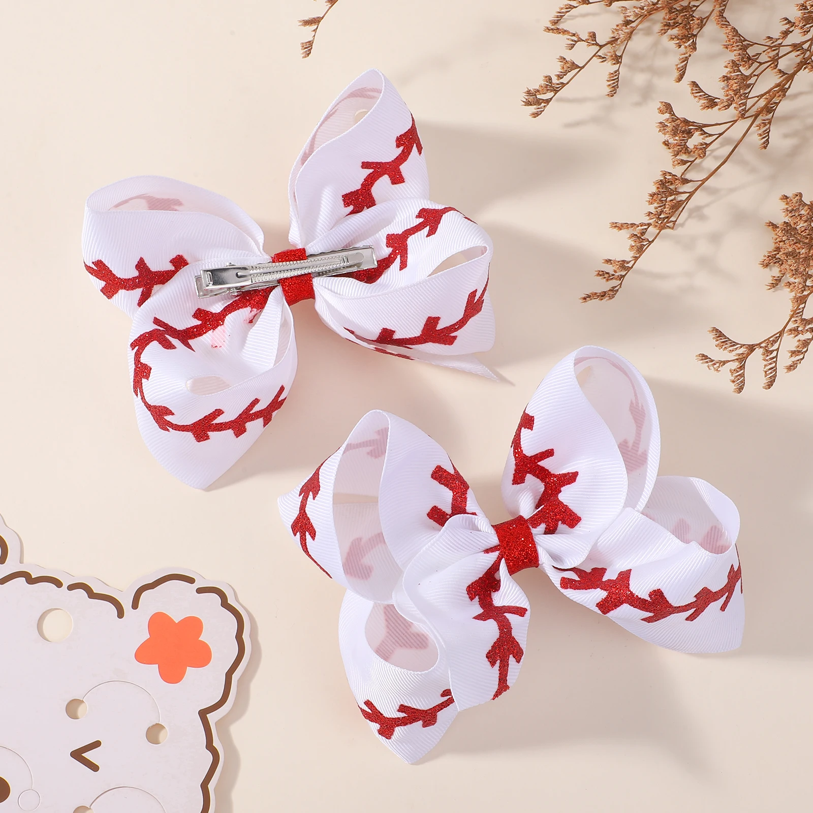 2 قطعة/المجموعة الصلبة الشريط البيسبول يهتف القوس مشبك شعر بريق للفتيات الاطفال اليدوية كبيرة مطاطا دبوس الشعر جديد إكسسوارات الشعر #3