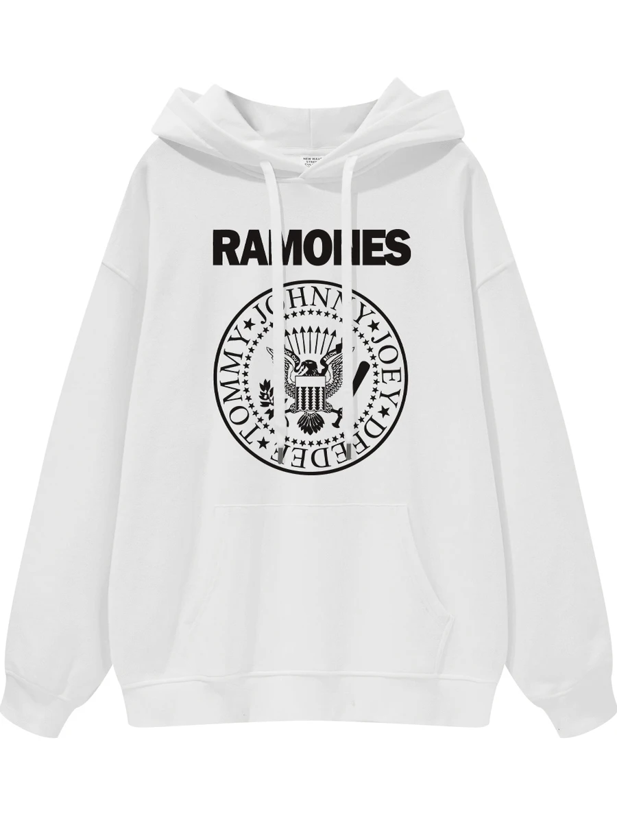 Ramos American Street Style Punk Black Grey White Pure Cotton Hooded round Neck Sweatshirt Music Rock Band Casual Loose Fit