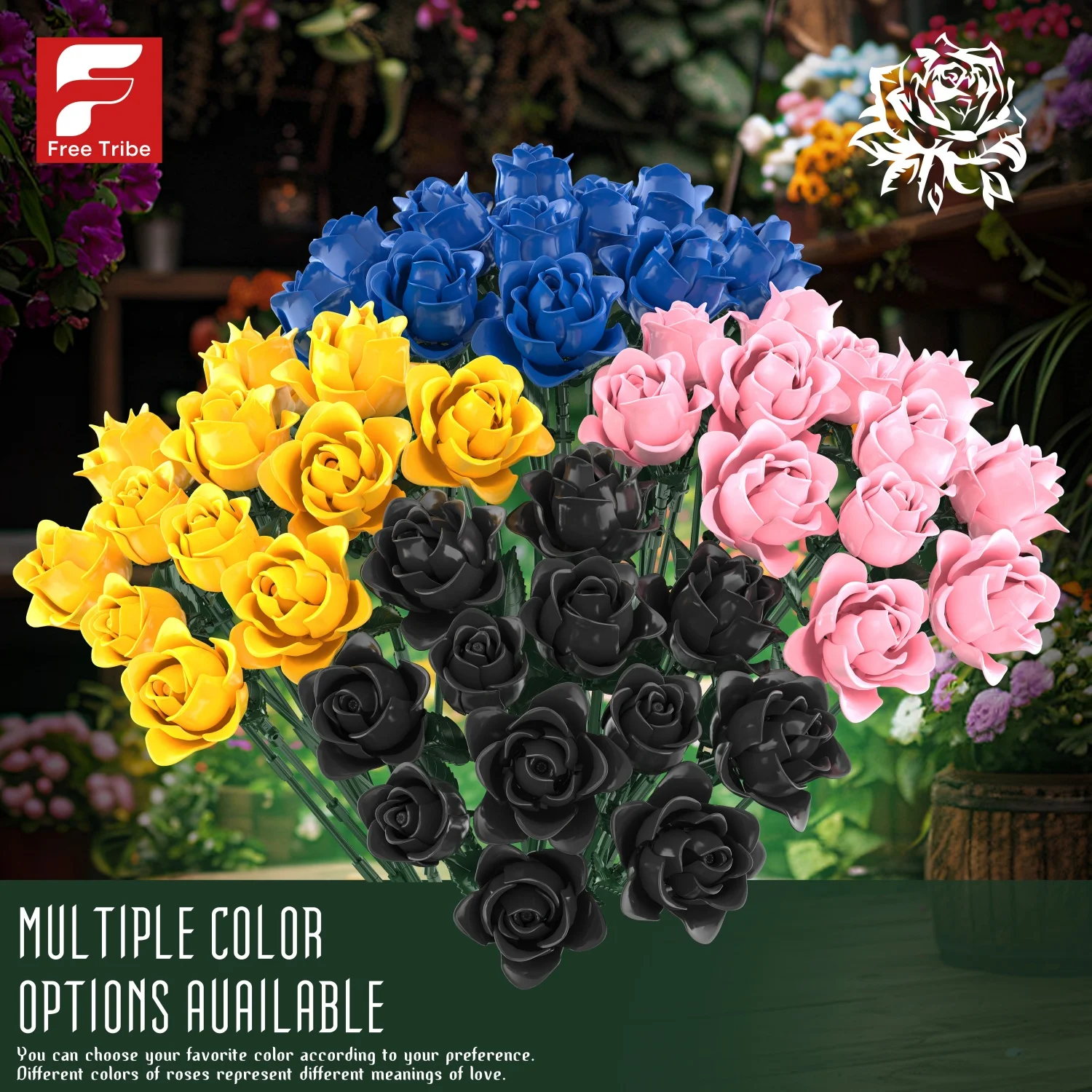 

12PC Color Rose Building Block Plant Bouquet Simulated Roses Flowers Desktop Decoration Romantic Gifts Kids Educational Toys