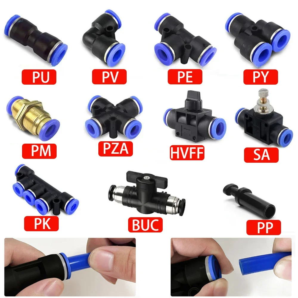 Pneumatic Fittings Quick Connector Air Hose Tube Connectors Plastic PU PY 4mm 6mm 8mm 10mm 12mm Push Into Pluglug