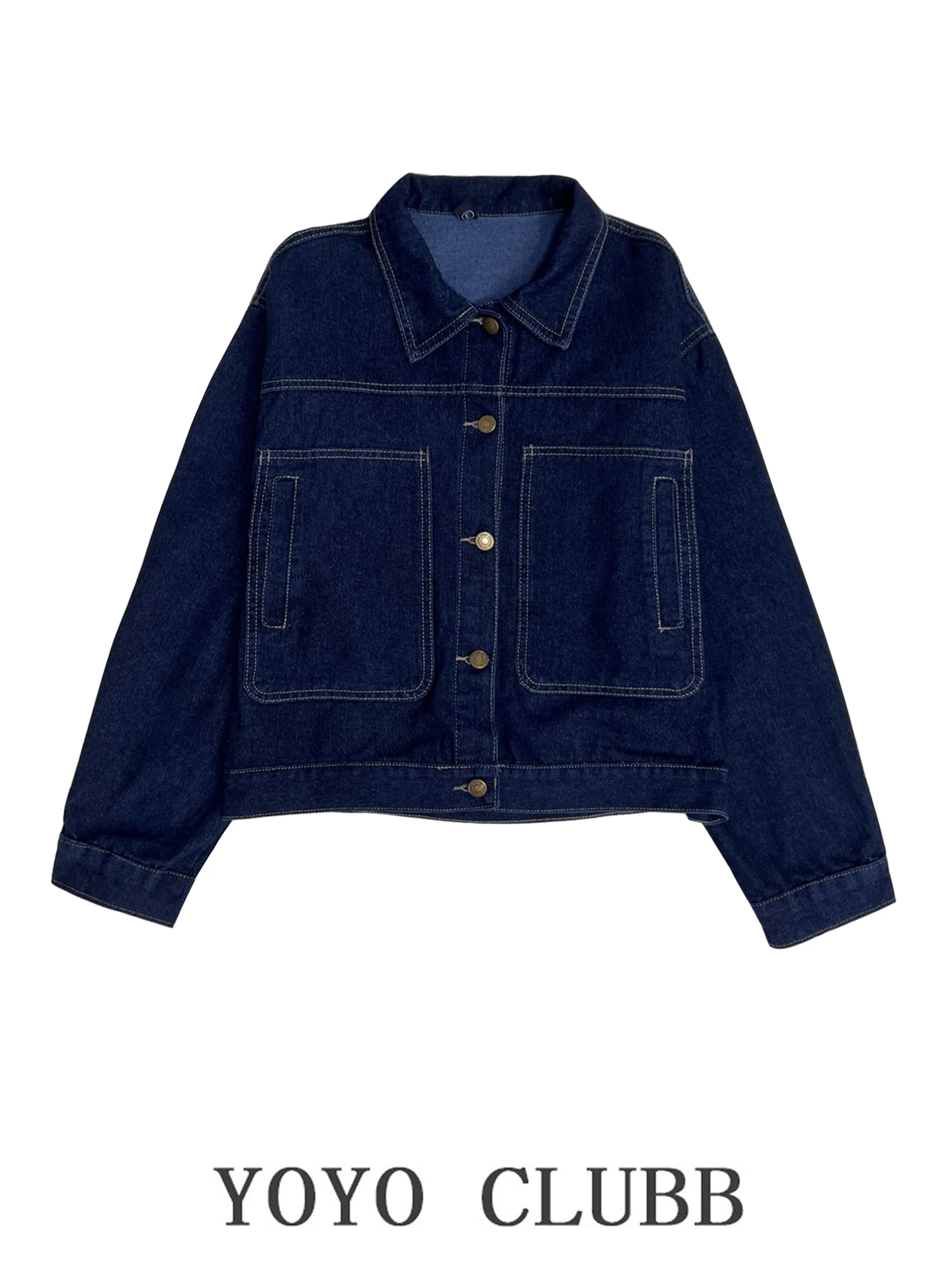 

YOYOCLUBB Ретро Гонконг Sle ort Denim Jaet Женское пальто с воротником плюс размер Slim Fit Женский топ для поездок на работу