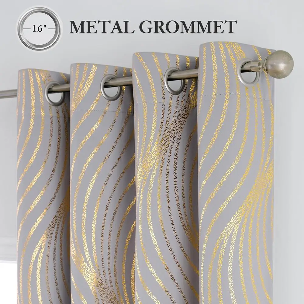 84 tende a pois ondulati in oro grigio con isolamento termico per camera da letto, tende da soggiorno in oro metallizzato a 2 pannelli con passacavo