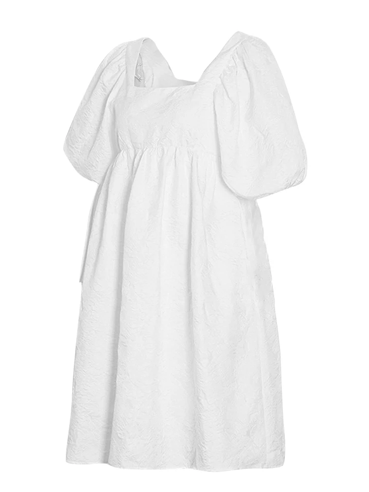 VGH abiti Soild minimalisti per le donne colletto quadrato manica a sbuffo High Wiast Casual Mini abito allentato abbigliamento moda femminile nuovo