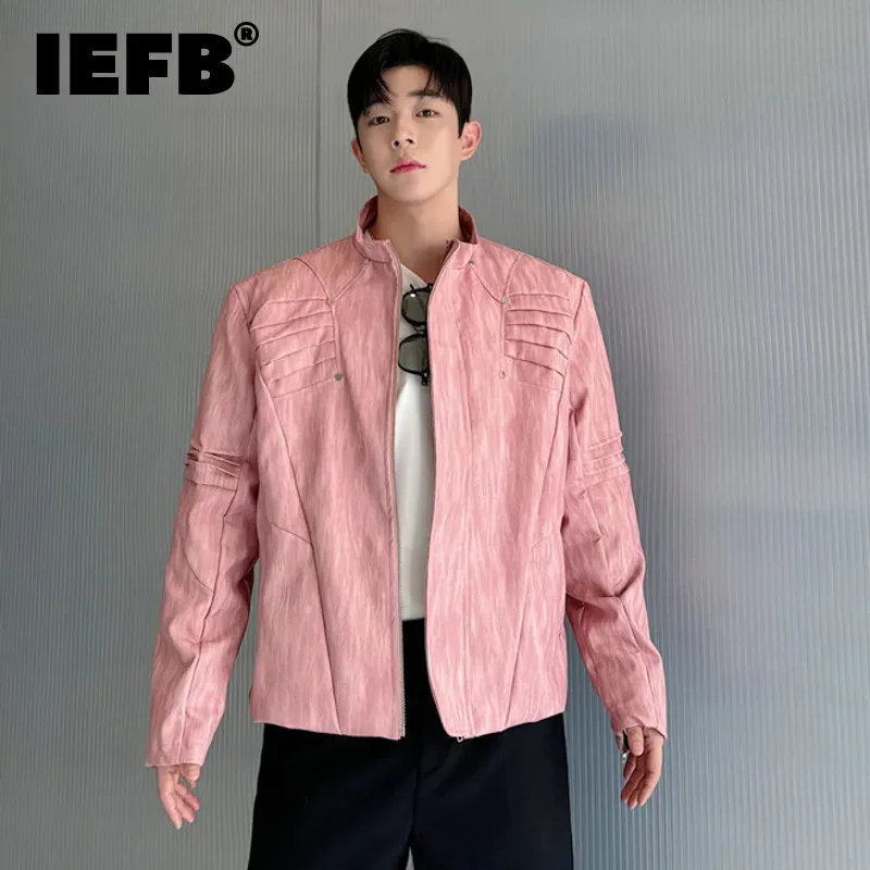 

IEFB Autumn New Style Trendy Men's PU Leather Jacket Personalized Multi Layers Wrinkle Design Niche Stand Collar Jackets 9C7548