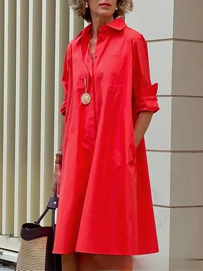 Women's Modern Sle Long Sve Loose irt Dr Simple Pure Color Basic Design Polyester Fiber 00% ort Skirt