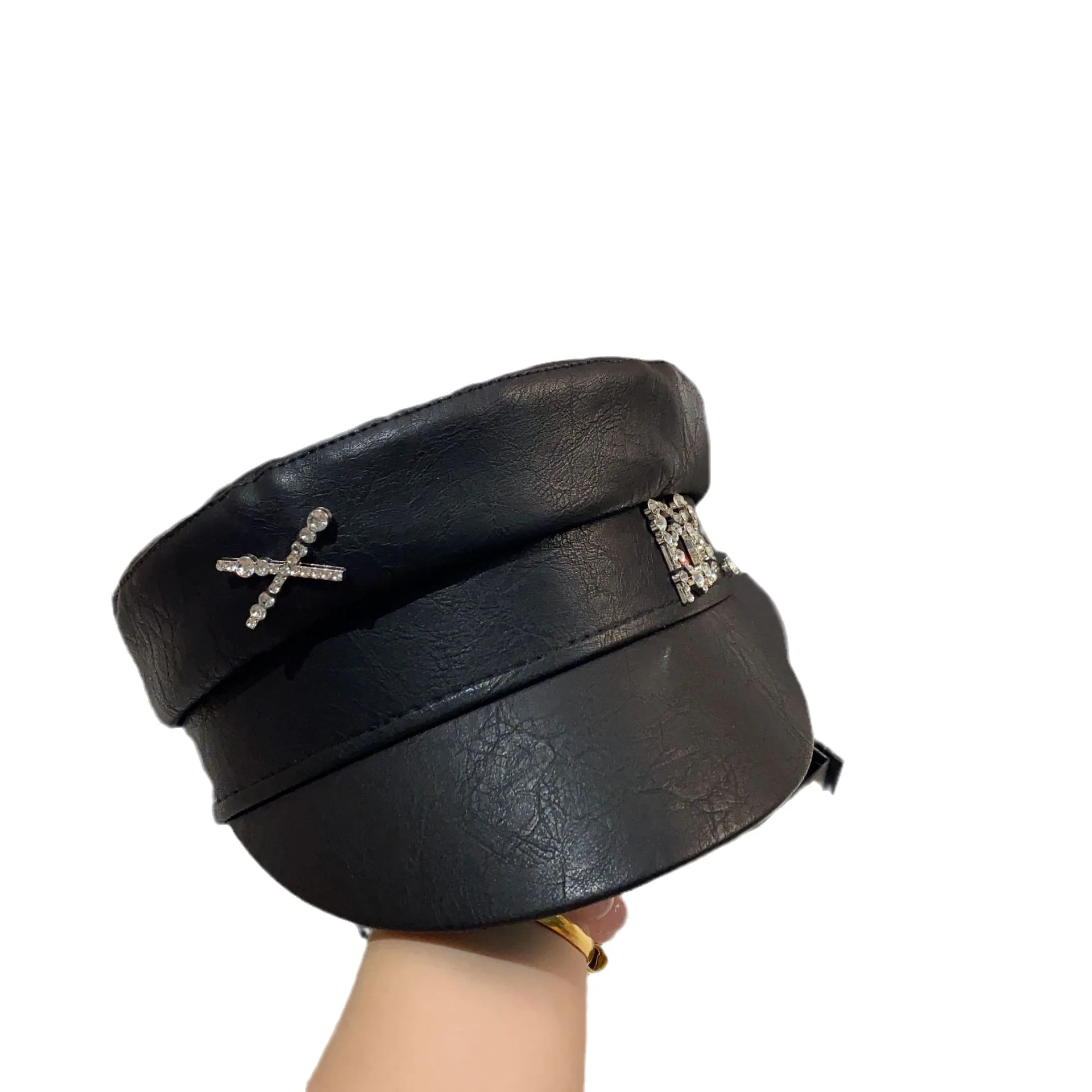 Gorra de vendedor de periódicos de pico plano para mujer, gorra de béisbol ajustable negra, sombreros de moda europea para mujer, gorra de moda de primavera y otoño