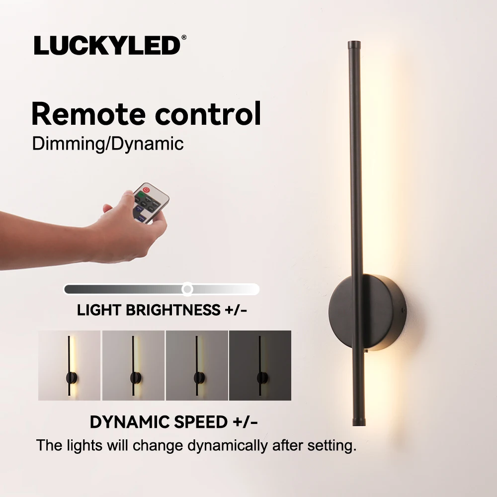 Lukcyled-Applique Murale LED Sans Fil Rechargeable, Télécommande, Gradation, Lampe de Chambre, Lumière Décorative, Moderne, Noir, 50 cm, 80cm