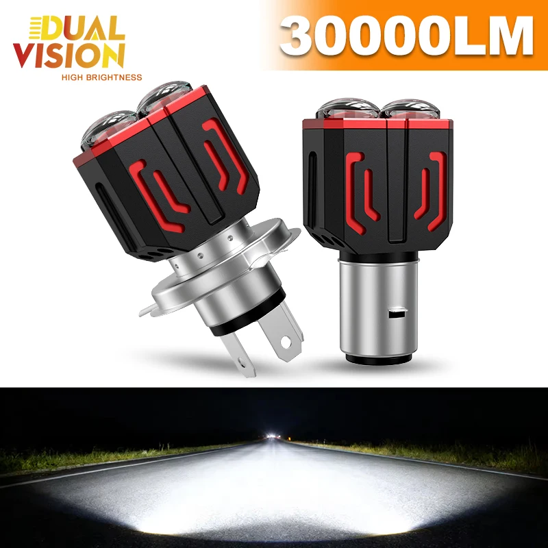 1PC H4 LED Moto H6 BA20D 30000LM LED Motorcycle Headlight Bulbs CSP Yellow White Hi Lo Lamp Scooter Accessories Fog Lights 12V