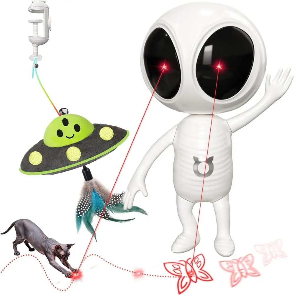 

Interactive Automatic Dual Laser & Catnip UODangler for Kitten Toys, Truly Random Trajectory, Rechargeable 4 Modes, Clamp Design