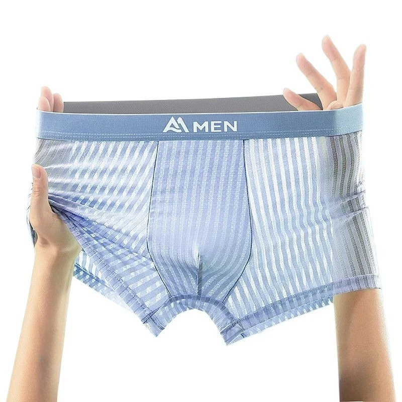 4-Pack Ice Silk Men's Underwear Striped Air-conditioning Pants Cool Breathable Bacteriostatic Boxers Smooth and Soft Quick-dry