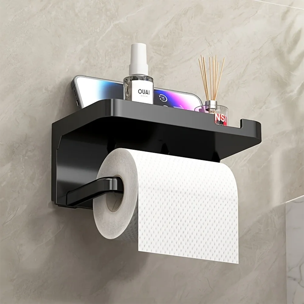 1 Stück Kunststoff Toilettenpapierhalter ohne Bohren mit Handy-Ständer, Hygienischer Rollenhalter für Badezimmer-Organisation