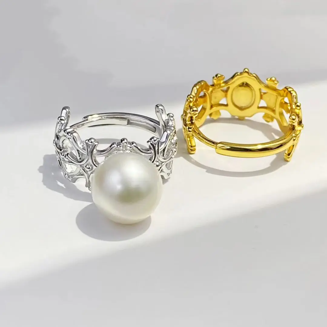 S925 Sterling Silver Adjustable Ring Mount Settings Findings Mountings Accessory Parts Fittings for 10-12mm Pearls 5pcs/lot