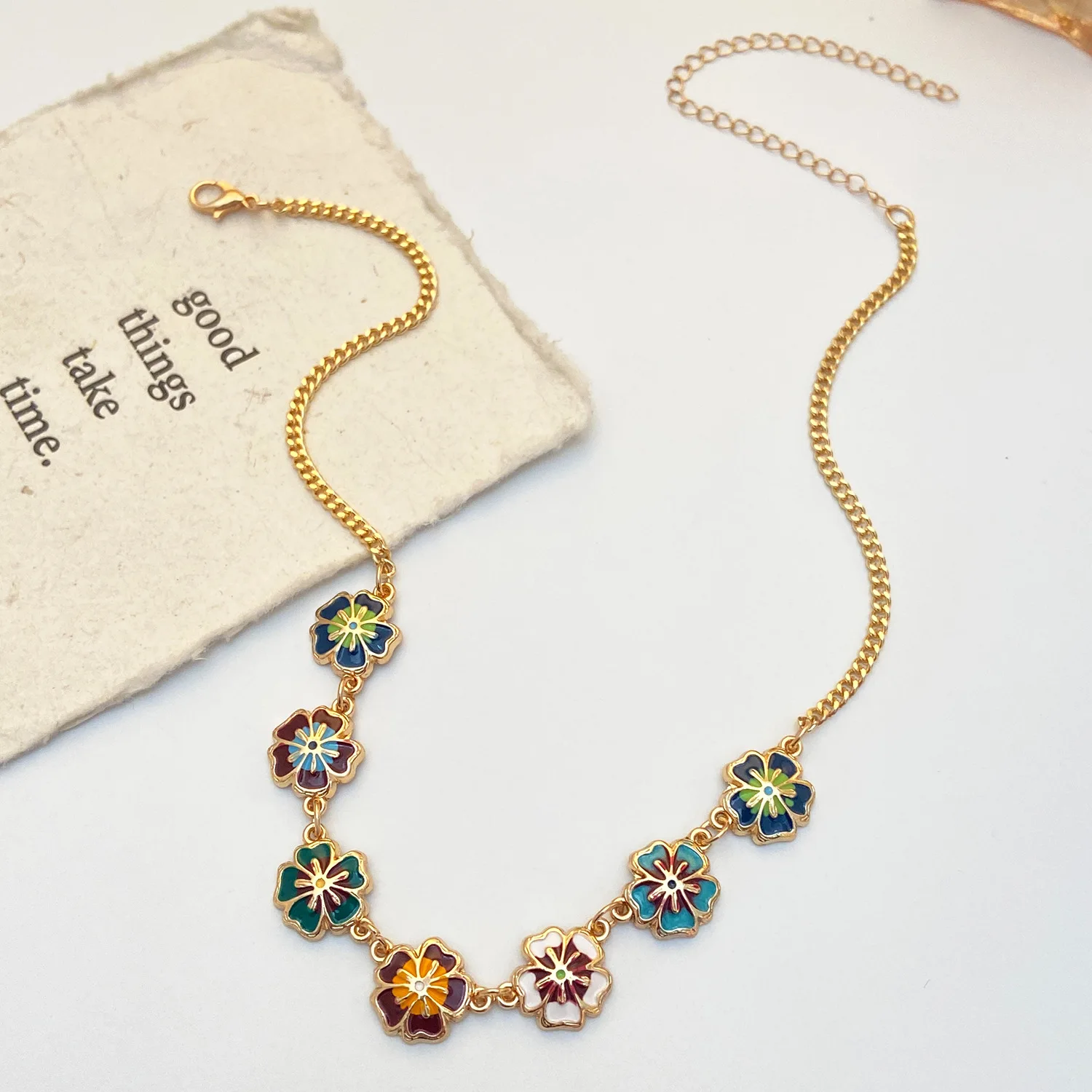 LENNIK レトロ ドリップ オイル フラワー レディース ブレスレット、レディース ライト ラグジュアリー 多用途、高級、カラフルなフラワー ペンダント ジュエリー