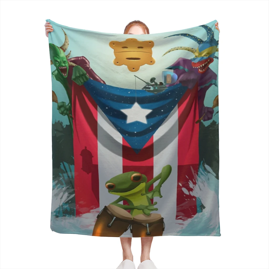 

Puerto Rico Rican Flag Frog Comfortable Flanne Blanket Comforter Flannel Soft throw Blankets Warm Home and Decoration