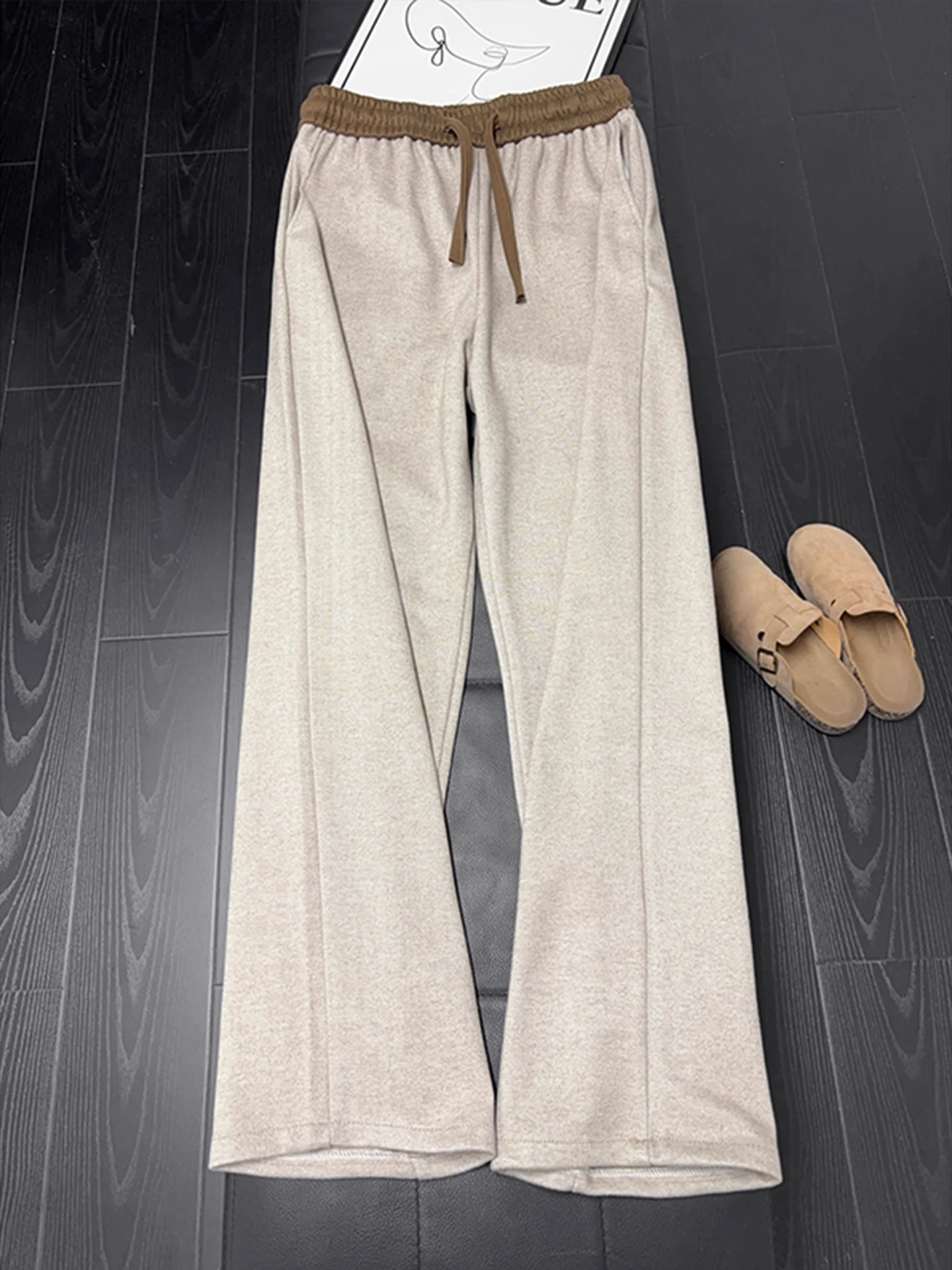 Cleanfit Men's Thiened Woolen Casual Pants Autumn Winter Straight Leg Wide Leg Pants Comfortable Soft Polyester Fiber