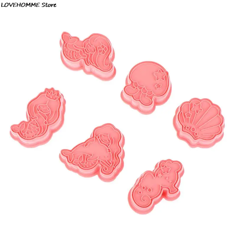 6Pcs/Set Mermaid Shell Seahorse Cookie Mould DIY Plastic Fondant Cake Mold Cartoon Biscuit Cookie Cutters Decorating Tools