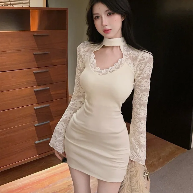 

Pure Desire Sle с кружевными вставками Long Sve Bodycon Dr Bal с высокой талией, осень-зима, новая модная женская одежда