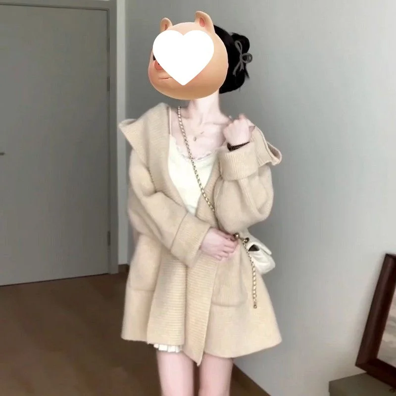 

Mid-Long Cardigans Gothic Womens Spring Mock-Neck Slim-Fit Hip-Hop Sleeve Puff Wide Buttonless Front-Open Casual Fur-Collar Fur