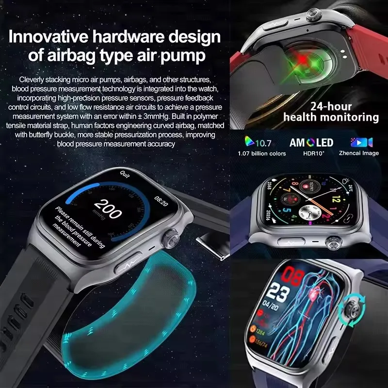 الياقوت الزجاج AMOLED ضغط الدم الساعات الذكية ECG الأكسجين في الدم ضغط الدم مضخة هواء الرياضة الصحة تتبع Smartwatch NFC
