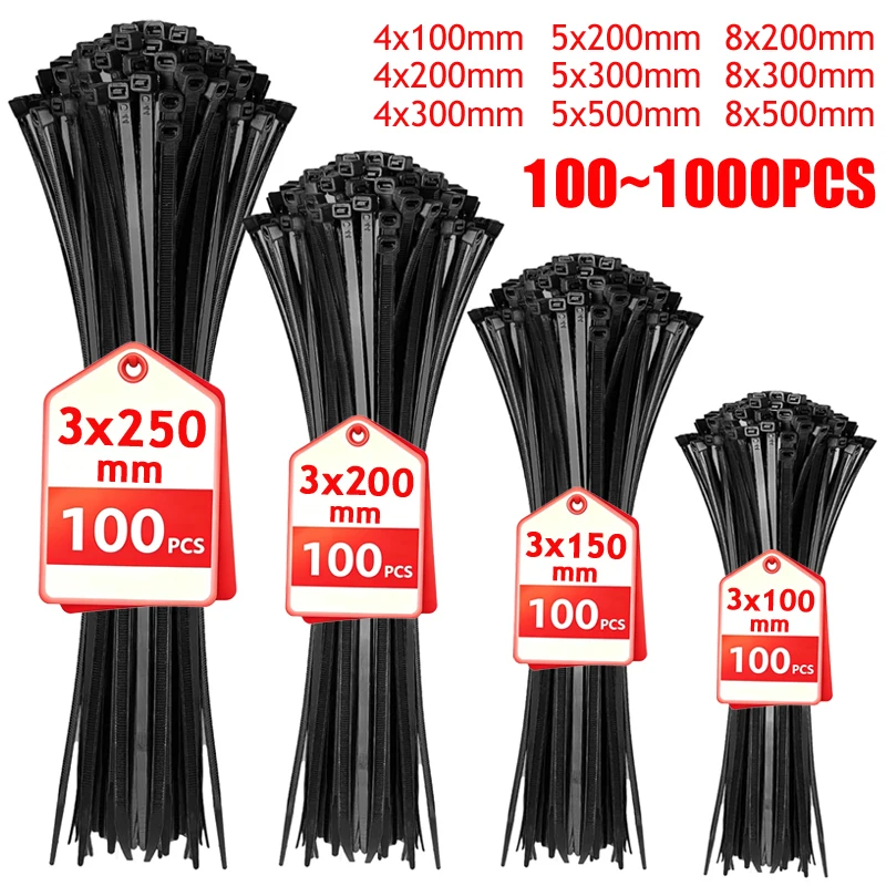 100/200PCS Zip Ties Heavy Duty Cord Ties Plastic Fastening Ring Extra Long For Factory Construction Farm Home Outdoor Wires