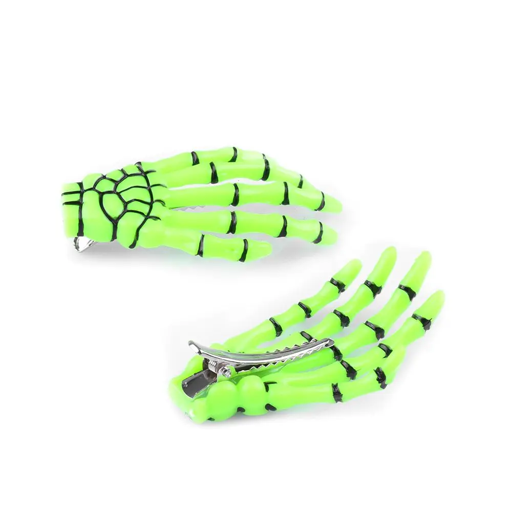 

2PCS Halloween White Black Hair Clips Women Girls Harajuku Skull Skeleton Hand Hair Clip Bone Claw Hairpin
