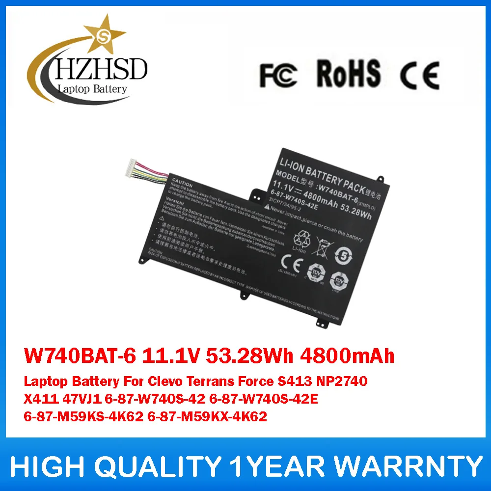

W740BAT-6 11.1V 53.28Wh 4800mAh Laptop Battery For Clevo Terrans Force S413 NP2740 X411 47VJ1 6-87-W740S-42 6-87-W740S-42E