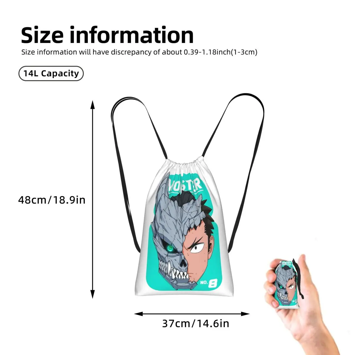 Kaiju No. 8 Monster Sweeper Inc Drawstring Backpack Sports Gym Bag Lightweight Foldable Storage Drawstring Bag for Men Women