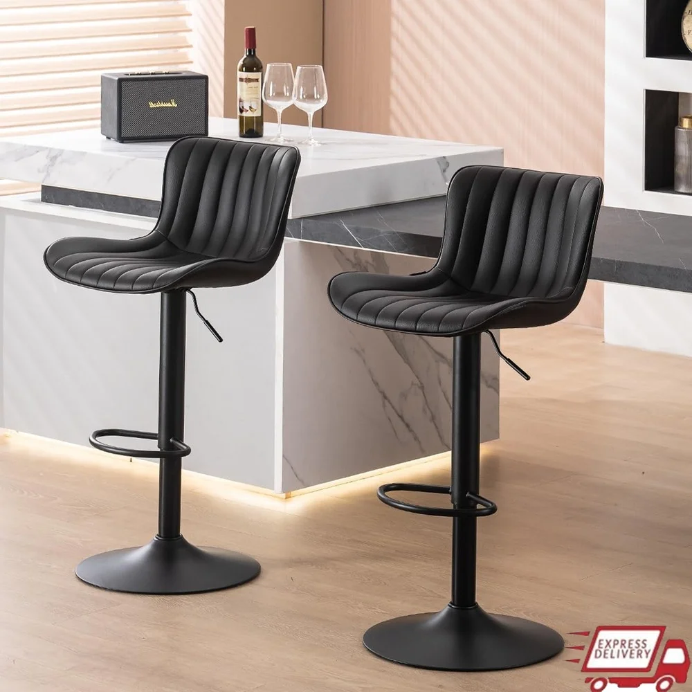 

Adjustable Swivel Bar Stools Set of 2 Counter Height Metal Barstools with Back Kitchen Dining Room Furniture Memory Foam Seat