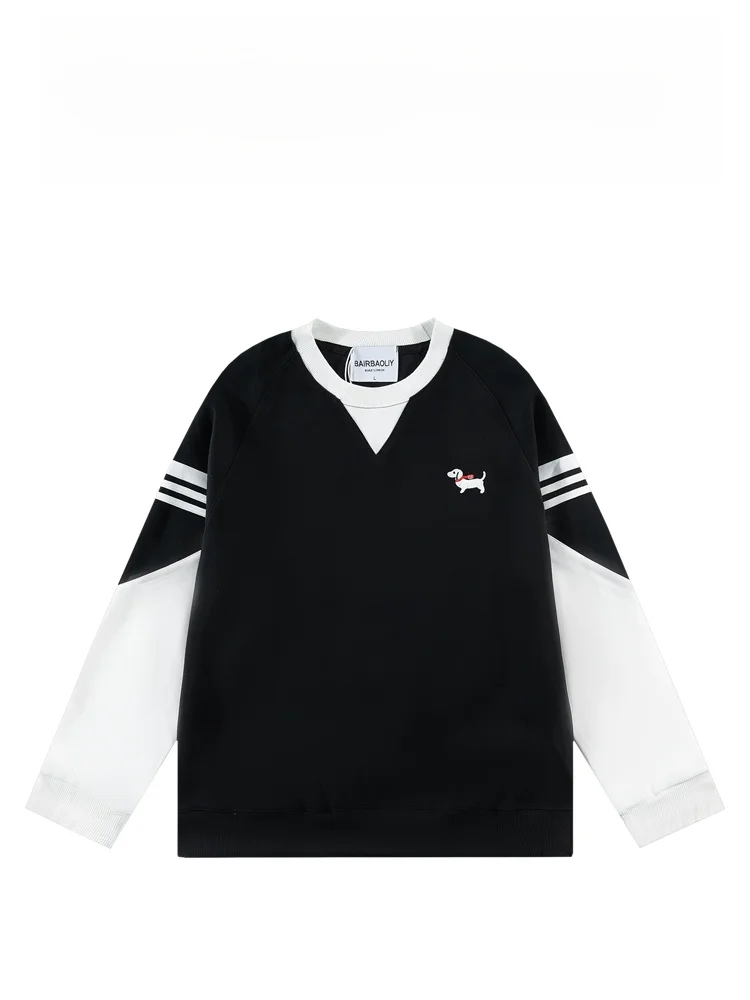 

Повседневный свитшот BAIRBAOLIY с вышивкой собаки, в стиле колор-блок, свободного кроя, модный, из хлопка и полиэстера, осень-зима