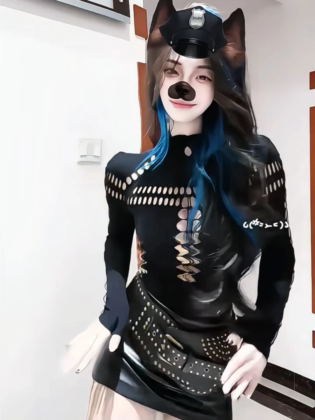 Conjunto de falda y body calado sexy en Bla, cuello alto, ajustado, elástico, Faion de invierno para mujeres jóvenes