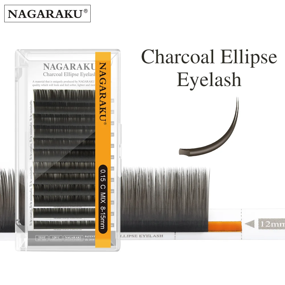 NAGARAKU Flat Ellipse Eyelash Split Tips Matte Gray Black Color Super Soft Gentle Natural Eyelash Extension Flat Shape Lashes
