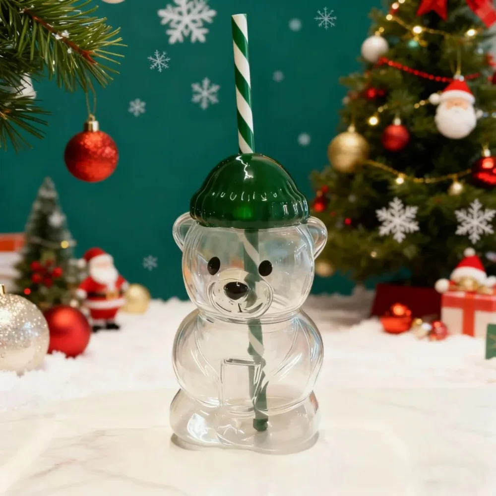 

"About 500ML Cute Bear Shaped Glass Mug with Straw Transparent Cartoon Bear Cup for Coffee Milk Water Drinks"