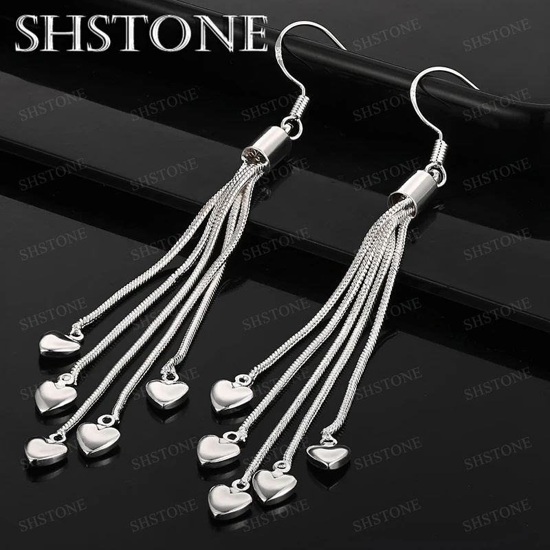 

925 Sterling Silver Earrings For Women Fashion Party Sweet Engagement Wedding Birthday Jewelry Accessories Heart Drop Earring