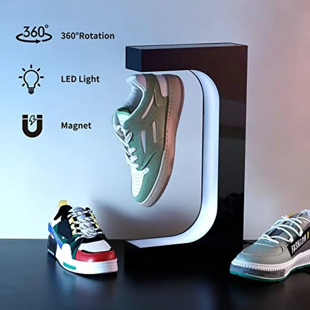 Magnetic Floating Sneaker Display Stand Holder 360° Rotation LED Light Anti-drop Protection Shoe Showcase Levitation Technology