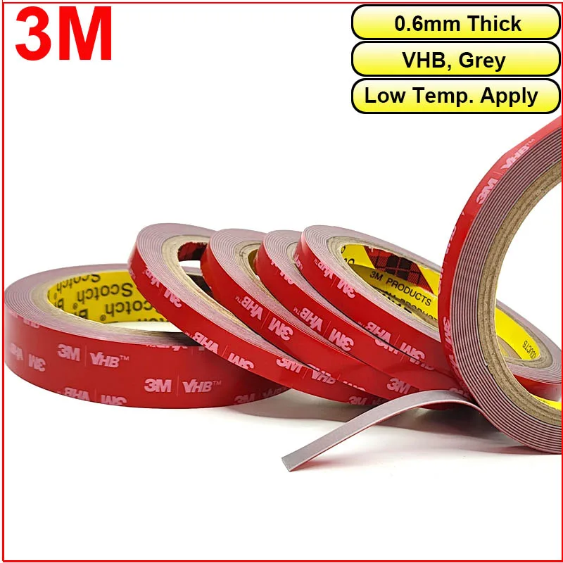 3M Thin 0.6mm VHB Two Sides Sticky Mounting Foam Tape for Metal, Plastic Easy Use, Low Temp. Permermant  Bonding, Solution, 3m/R