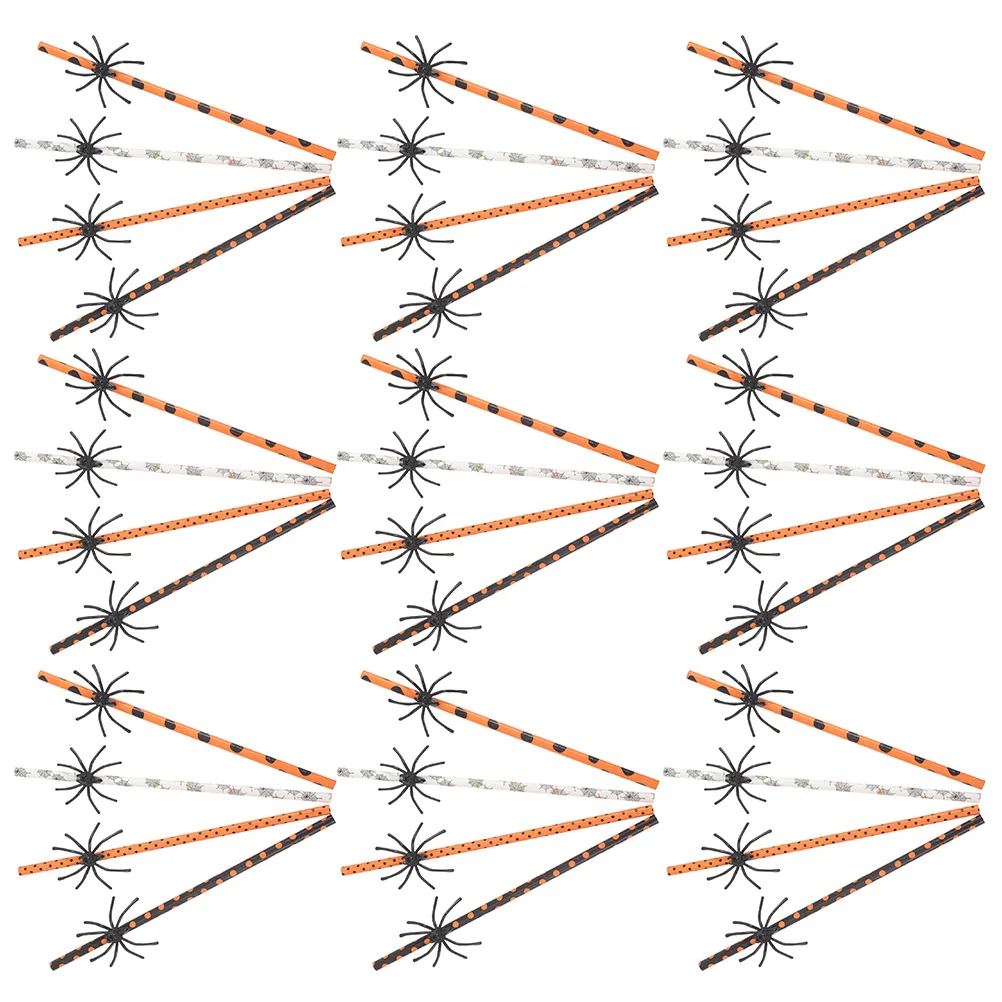 

40Pcs Halloween Disposable Paper Straws Spider Decor Party Supplies Decorative Fall Straws for Juice Coffee Drinks