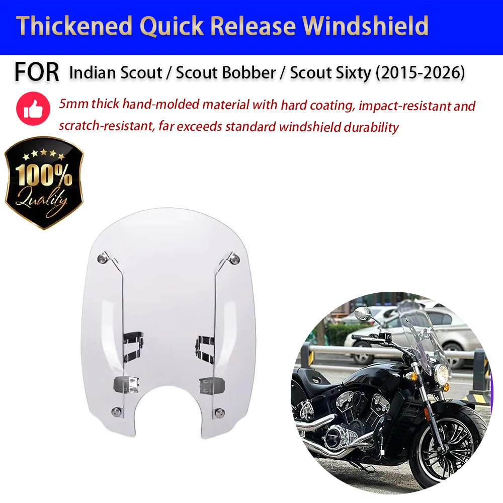 For Indian Scout Scout Bobber 5mm Thick Windshield Quick Release Stainless Steel Bracket No-Drill Accesorios Moto