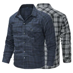 US Size Men's Retro Western Style Flannel Plaid Striped Shirt Business Hiking Tactical Hunting Fishing School Long Sleeve Shirt