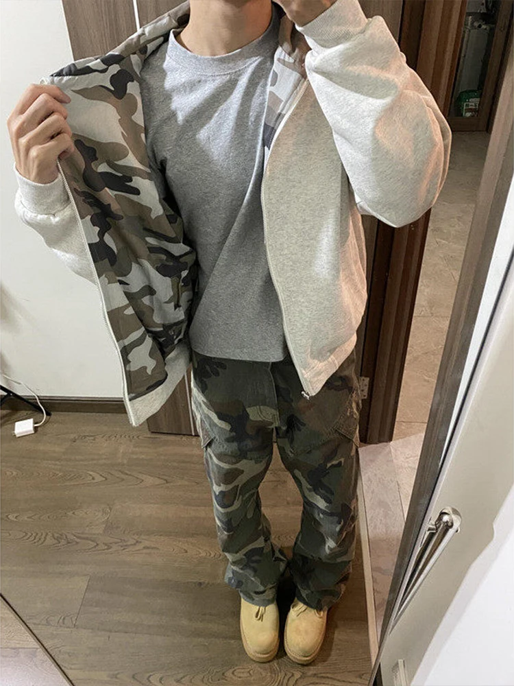 

Мужская толстовка-кардиган American Sle Cleanfit с камуфляжным принтом, двусторонняя, свободного кроя, на молнии, повседневная, модная