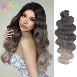 Pelo mágico de ganchillo ondulado, pelo sintético largo y suave de 24 pulgadas, trenzas de diosa, pelo Ondulado Natural, extensiones de cabello rubio degradado
