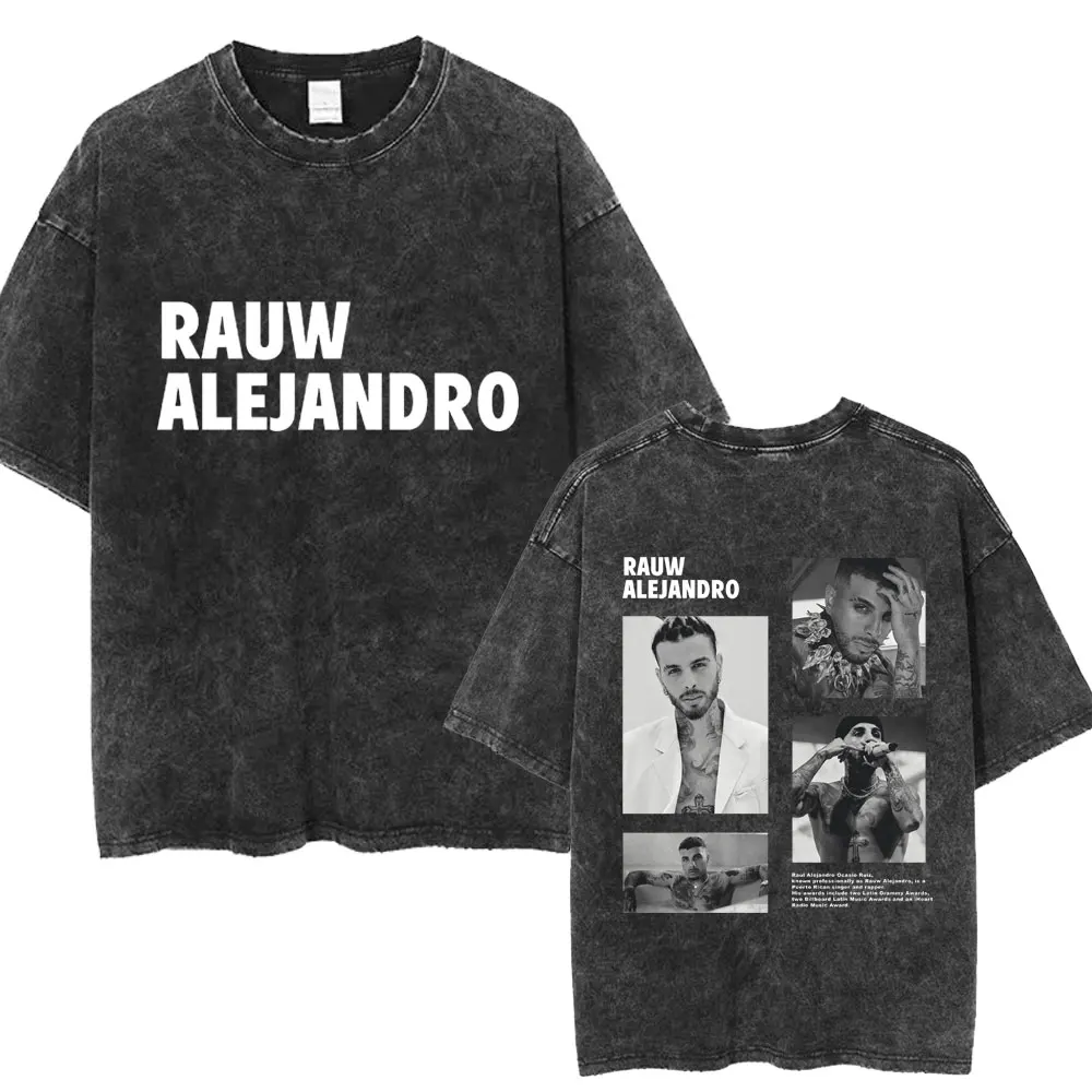 Rauw Alejandro Saturno World Tour Washed T Shirt Men\'s Fashion Hip Hop Popular Oversized Casual Tee Shirt Streetwear Fans Gift